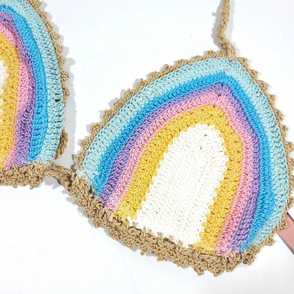 NWT PQ Swim Rainbow Romance Crochet Bikini Top & Lux Crochet Full Bottom Set - Picture 4 of 12